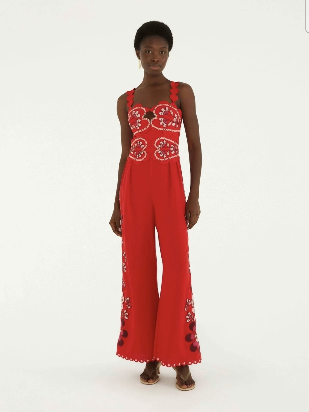 NWT FARM Rio Red Lovely Pineapples Embroidered Jumpsuit